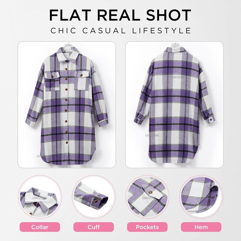 Casual Button-Down Plaid Shacket Jacket For Women… - image 5